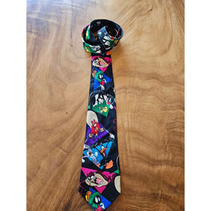 Men's Looney Tunes Black Multi-color Character Print Tie One Size